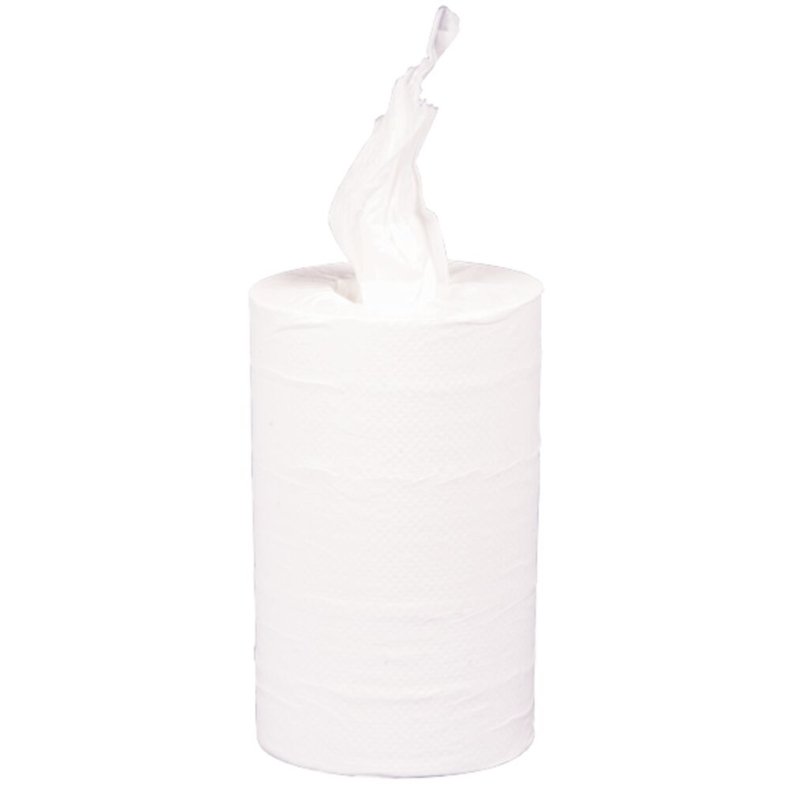 H�ndkl�derulle, neutral, 1-lags, Mini, 120m x 20cm, �12,5cm, hvid, papir/nyfiber, uden hylse