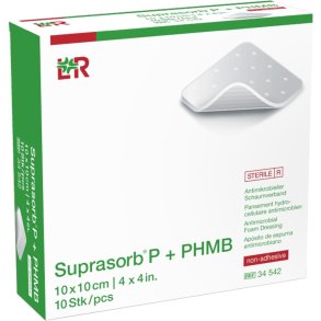 Skumbandage, Suprasorb P + PHMB, 10x10cm, u/kl�b, latexfri, steril *Denne vare tages ikke retur*