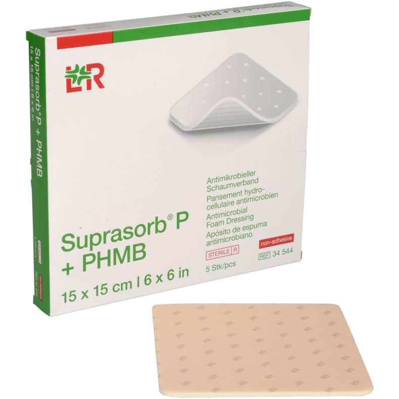 Skumbandage, Suprasorb P + PHMB, 15x15cm, u/kl�b, latexfri, steril *Denne vare tages ikke retur*