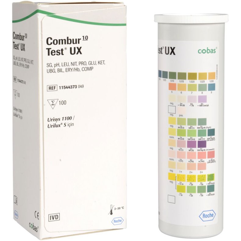 Urinstix, Combur, 10UX, til maskinel og visuel afl�sning