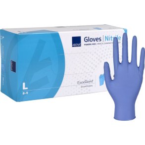 Unders�gelseshandske, antimikrobiel, ABENA Excellent, L, bl�, nitril, pudderfri