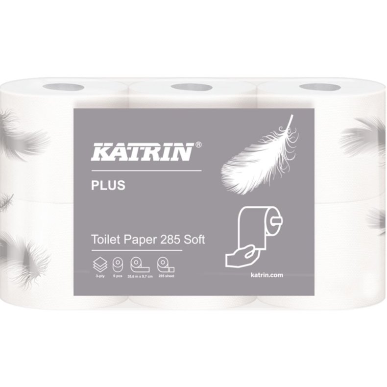 Toiletpapir, Katrin Plus, 3-lags, 35,6m x 9,7cm, �120mm, hvid, nyfiber