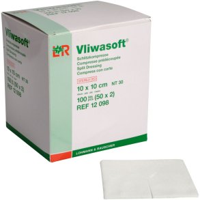 Slidskompres, Vliwasoft, 4-lags, 10x10cm, hvid, 4-lags, 2 stk./pouch, steril *Denne vare tages ikke retur*
