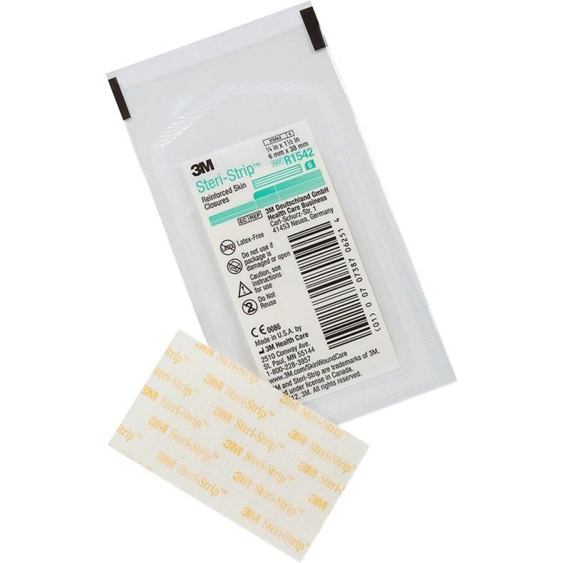 Strip, Steri-strip, 38x6mm, hvid, forst�rket, ark � 6 strips, latexfri, steril, engangs *Denne vare tages ikke retur*