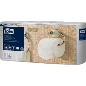 Toiletpapir, Tork T4 Premium, 3-lags, 19,1m x 9,8cm, �10,8cm, hvid, blandingsfibre