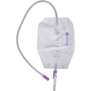 Urinpose, benpose, Greaturo, 60cm, 800 ml, etkammer, DV/NRV, NW bagside, justerbar slange, nattilkobling, singlepak