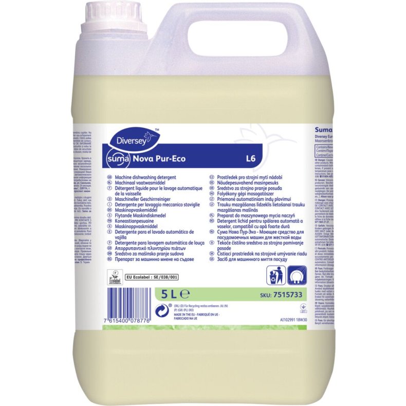Maskinopvask, Diversey Suma Nova Pur-Eco L6, 5 l, uden klor