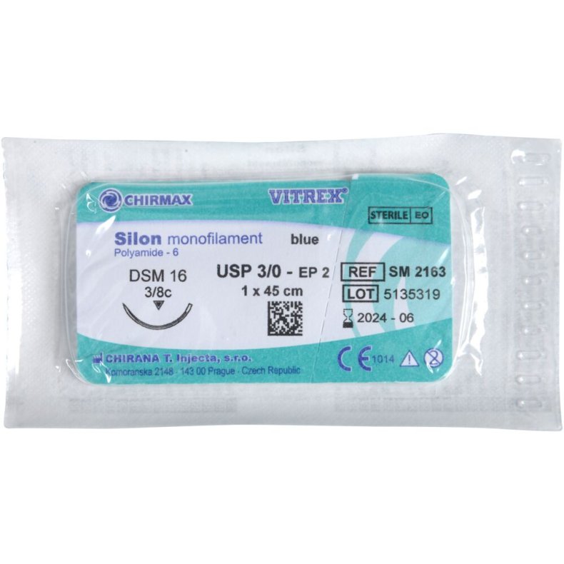 Sutur, Silon Monofilament, 45cm, bl�, 4/0, DSM-16 n�l (PC3 Prime), non-resorberbar, steril *Denne vare tages ikke retur*