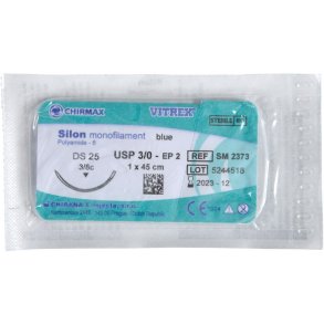 Sutur, Silon Monofilament, 45cm, bl�, 3/0, DS-25 n�l (DS-24), non-resorberbar, steril *Denne vare tages ikke retur*