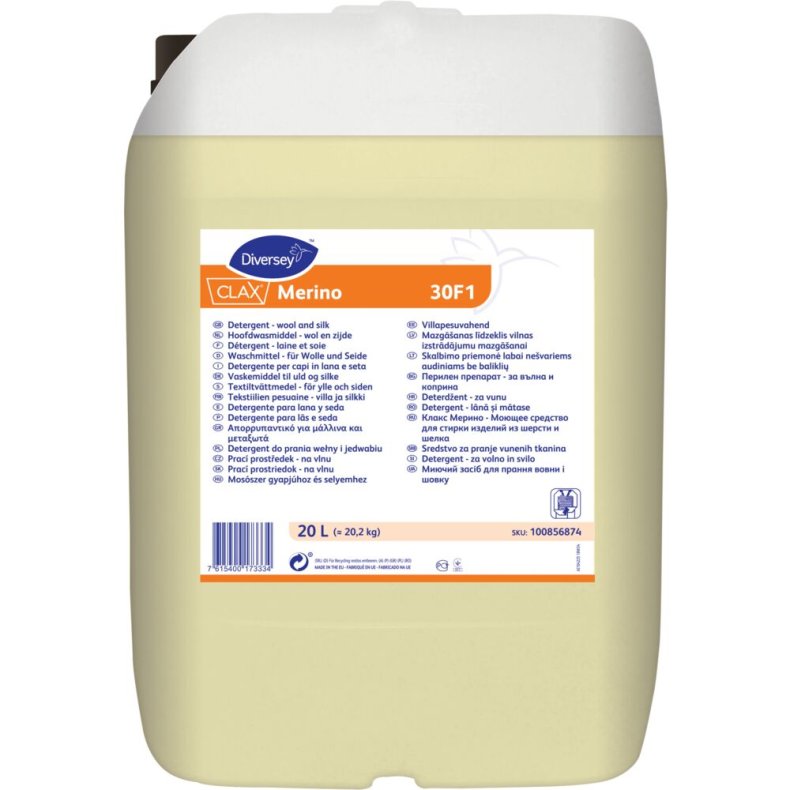 T�jvask, Diversey CLAX Merino 30F1, 20 l, uld- og sk�nevask, uden farve, med parfume *Denne vare tages ikke retur*