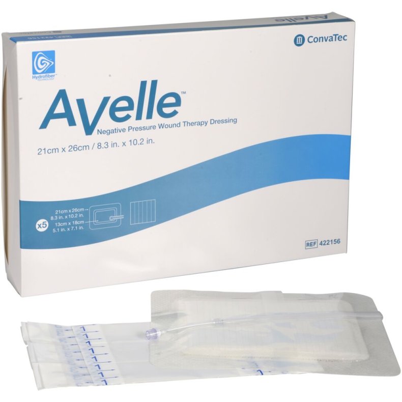 Negativ trykterapi, Avelle, 21x26cm, hvid, bandagepakke med 5 bandager, steril *Denne vare tages ikke retur*