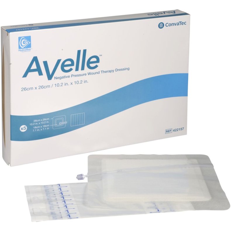 Negativ trykterapi, Avelle, 26x26cm, hvid, bandagepakke med 5 bandager, steril *Denne vare tages ikke retur*