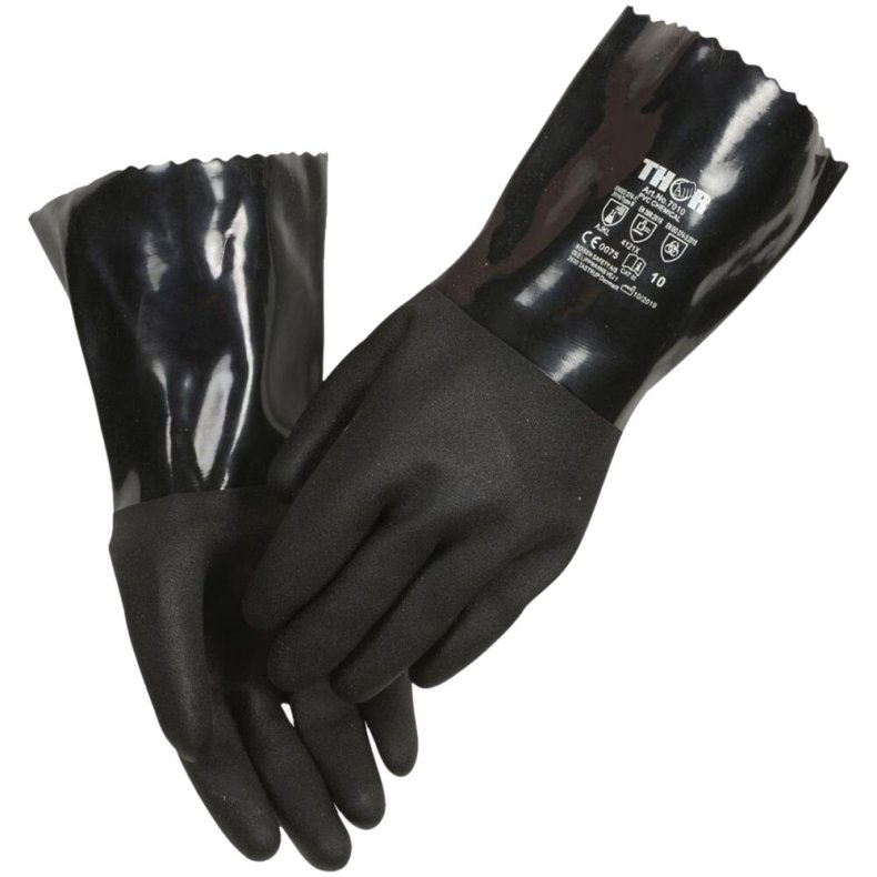 Kemikaliehandske, THOR, 10, sort, PVC