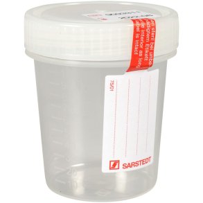 Urinpr�veflaske, Sarstedt, med skrivefelt, 100 ml, steril *Denne vare tages ikke retur*