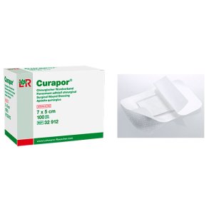 Post-OP forbinding, Curapor, 7x5cm, hvid, steril, engangs *Denne vare tages ikke retur*