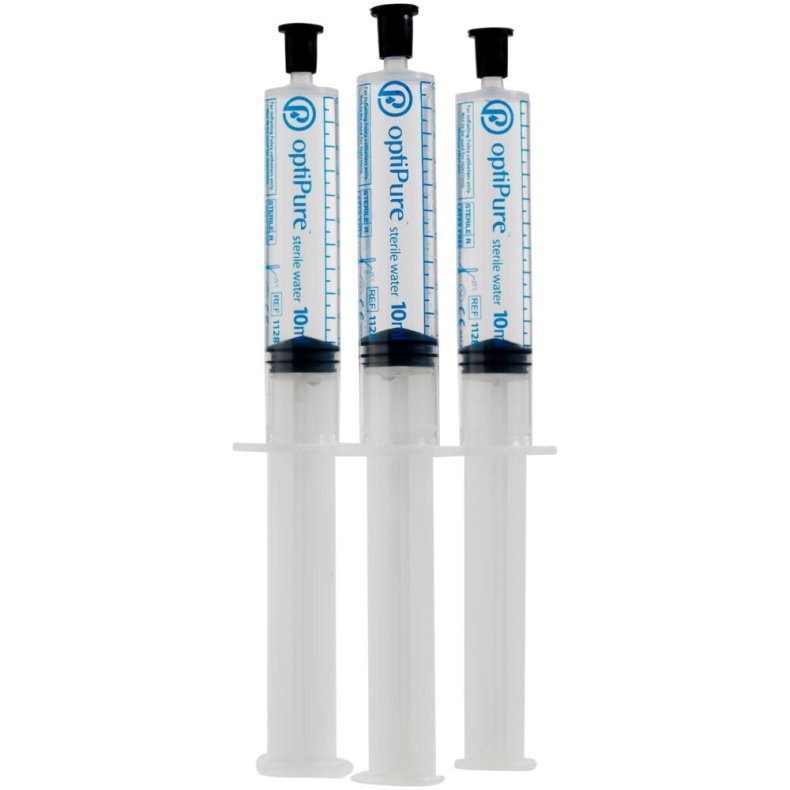 Spr�jte, Optipure, 10 ml, sterilt vand, engangs *Denne vare tages ikke retur*