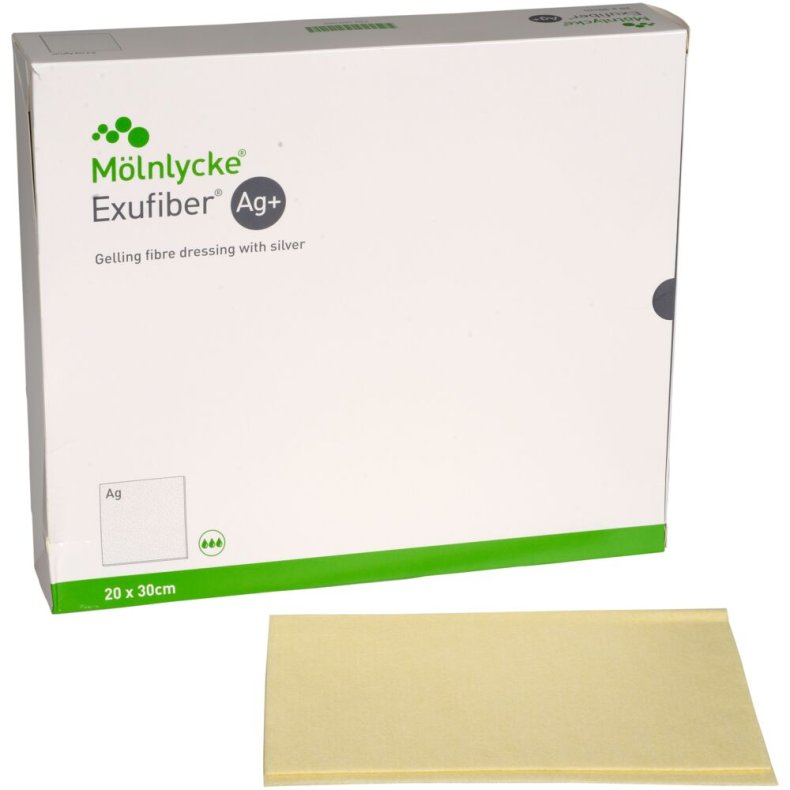 Fiberbandage Ag+, Exufiber, 20x30cm, steril, engangs *Denne vare tages ikke retur*
