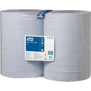 V�rkstedsrulle, Tork W1, 2-lags, 340m x 36,9cm, �26,3cm, bl�, blandingsfibre