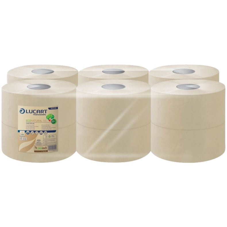 Jumborulle, Lucart T3 Natural, 2-lags, Mini, 180m x 8,9cm, �19cm, ubleget, genanvendt papir