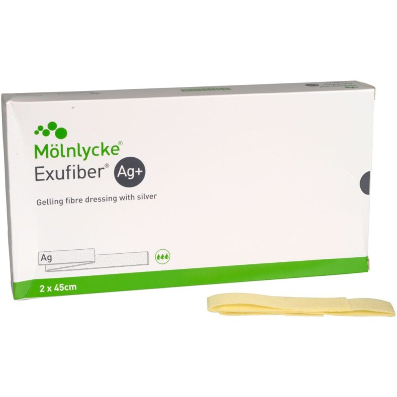 Fiberbandage Ag+, Exufiber, 2x45cm, steril, engangs *Denne vare tages ikke retur*