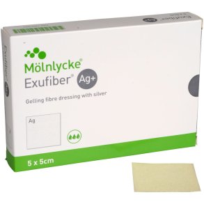 Fiberbandage Ag+, Exufiber, 5x5cm, steril, engangs *Denne vare tages ikke retur*