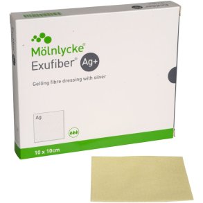 Fiberbandage Ag+, Exufiber, 10x10cm, steril, engangs *Denne vare tages ikke retur*