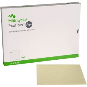 Fiberbandage Ag+, Exufiber, 15x15cm, steril, engangs *Denne vare tages ikke retur*