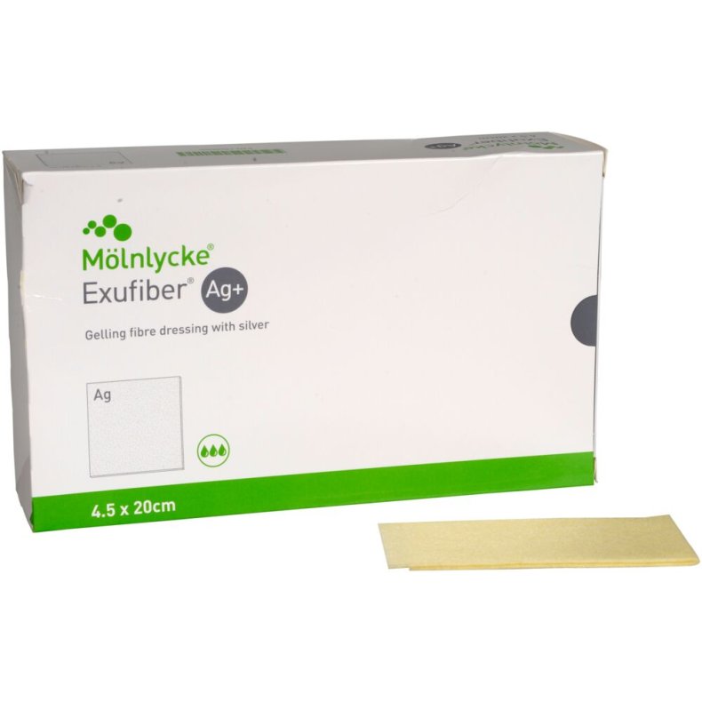 Fiberbandage Ag+, Exufiber, 4,5x20cm, steril, engangs *Denne vare tages ikke retur*