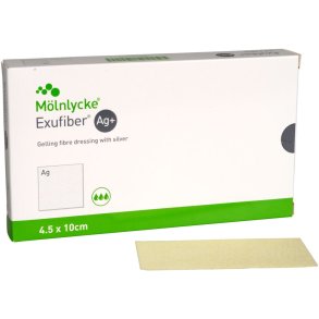 Fiberbandage Ag+, Exufiber, 4,5x10cm, steril, engangs *Denne vare tages ikke retur*