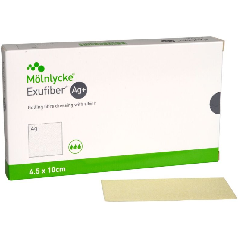 Fiberbandage Ag+, Exufiber, 4,5x10cm, steril, engangs *Denne vare tages ikke retur*