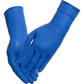 Engangshandske, THOR Ultra Grip Long, S, m�rkebl�, nitril, fish scale-textured, pudderfri *Denne vare tages ikke retur*