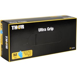 Engangshandske, THOR Ultra Grip Long, M, m�rkebl�, nitril, fish scale-textured, pudderfri