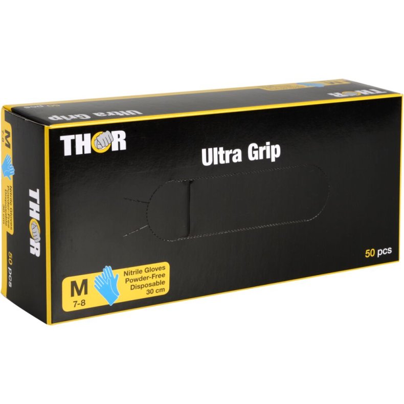 Engangshandske, THOR Ultra Grip Long, M, m�rkebl�, nitril, fish scale-textured, pudderfri