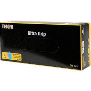 Engangshandske, THOR Ultra Grip Long, L, m�rkebl�, nitril, fish scale-textured, pudderfri