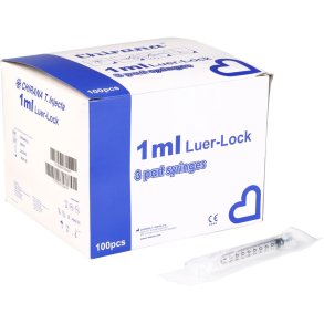 Spr�jte, Chirana, 1 ml, transparent, luer-lock, centreret, 3 komponent, steril, engangs *Denne vare tages ikke retur*