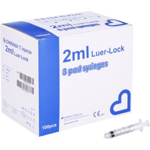 Spr�jte, Chirana, 2 ml, transparent, luer-lock, centreret, 3 komponent, steril, engangs *Denne vare tages ikke retur*