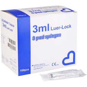 Spr�jte, Chirana, 3 ml, transparent, luer-lock, centreret, 3 komponent, steril, engangs *Denne vare tages ikke retur*