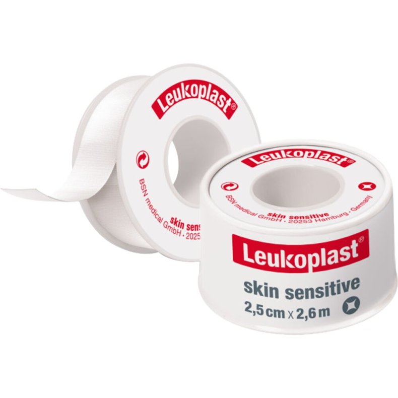 Fikseringstape, Leukoplast Skin Sensitive, 2,6m x 1,25cm, hvid, med silikonekl�ber, usteril *Denne vare tages ikke retur*