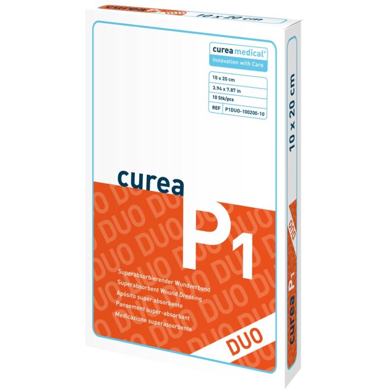 Superabsorberende s�rbandage, Curea P1 DUO, 10x20cm, hvid, uden kl�ber, steril, engangs *Denne vare tages ikke retur*