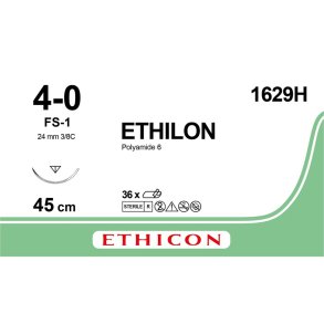 Sutur, Ethilon II, 45cm, sort, PA, 4/0, FS-1 n�l, monofil, 1629H, Steril *Denne vare tages ikke retur*