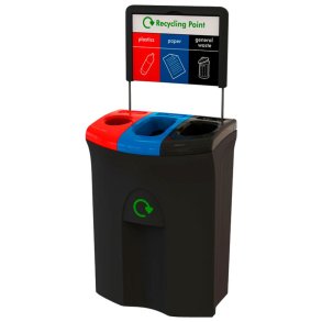 Affaldsspand, Meridian, sort, MDPE, 3-rums, 3x36 l, med farvede l�g, s�kkeholder, til kildesortering og tungt affald *Denne vare tages ikke retur*