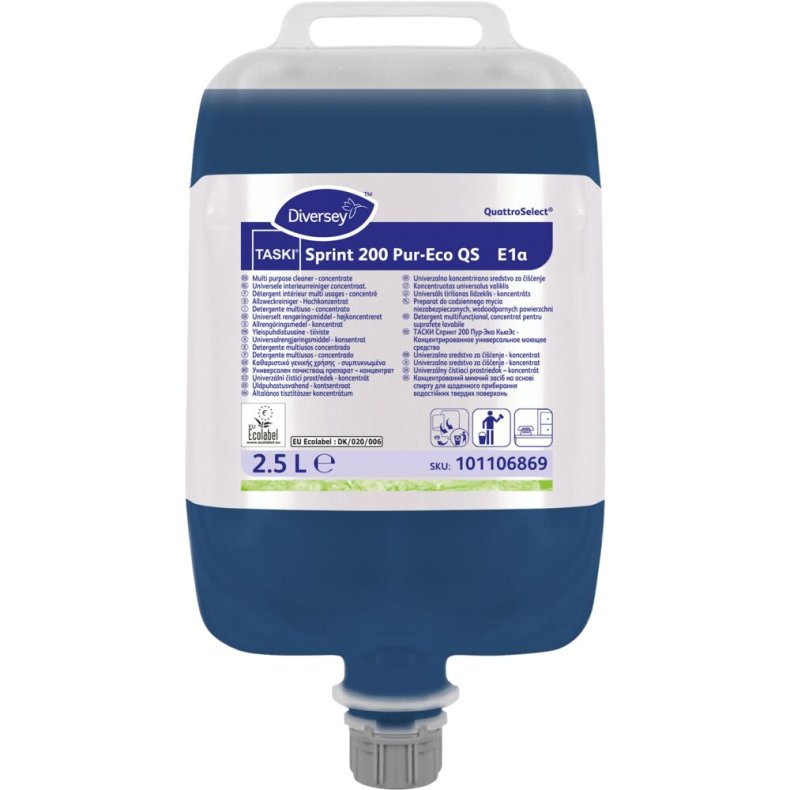 Universalreng�ring, Diversey TASKI Sprint 200 Pur-Eco QS E1a, 2,5 l, QS, med farve og parfume *Denne vare tages ikke retur*
