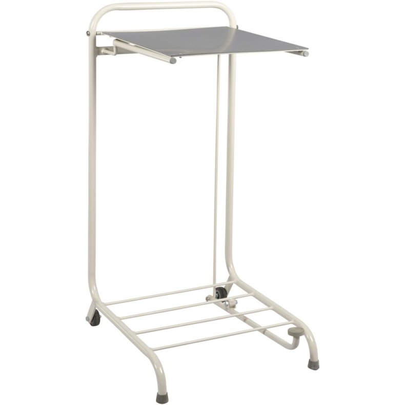 Affaldsstativ, hvid, pulverlakeret st�l, 100 l, med pedal og plast l�g