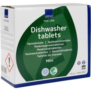 Opvasketabs, ABENA Puri-Line, mini, vandopl�selig folie, uden klor, farve og parfume, 120stk