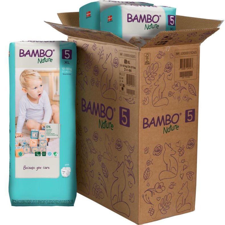 B�rneble, tapeble, milj�m�rket, Bambo Nature, 5, tall pack, 12-18 kg