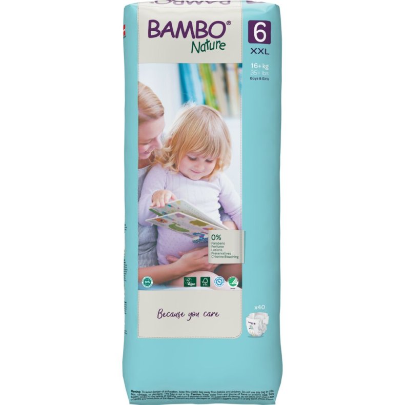 B�rneble, tapeble, milj�m�rket, Bambo Nature, 6, tall pack, 16+ kg
