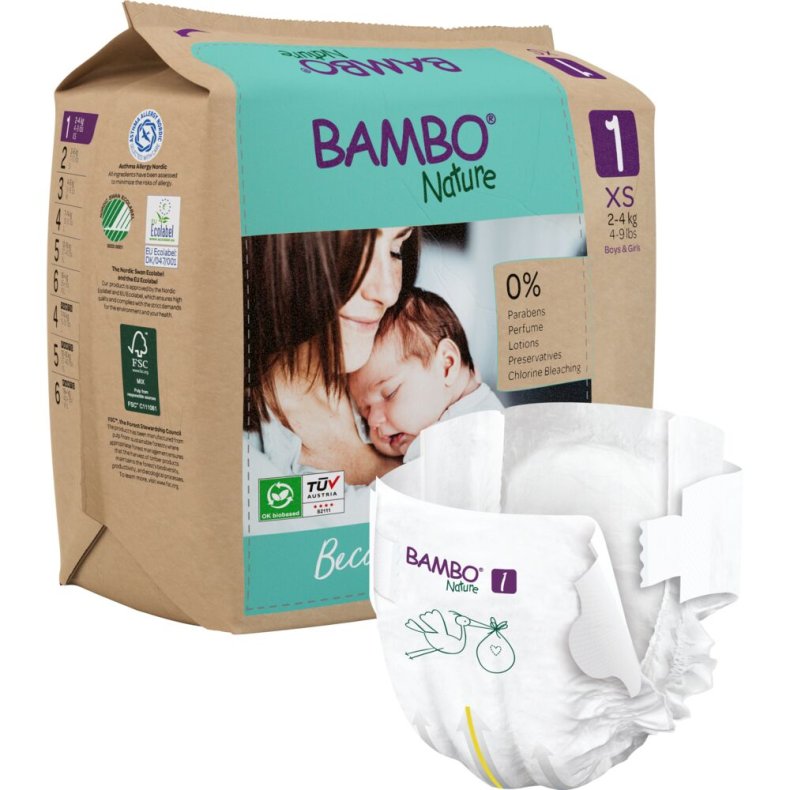 B�rneble, tapeble, milj�m�rket, Bambo Nature, 1, papirspose, paper bag, 2-4 kg