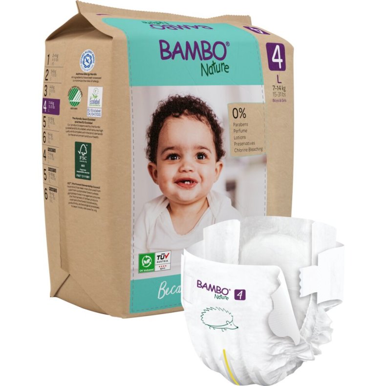 B�rneble, tapeble, milj�m�rket, Bambo Nature, 4, papirspose, paper bag, 7-14 kg