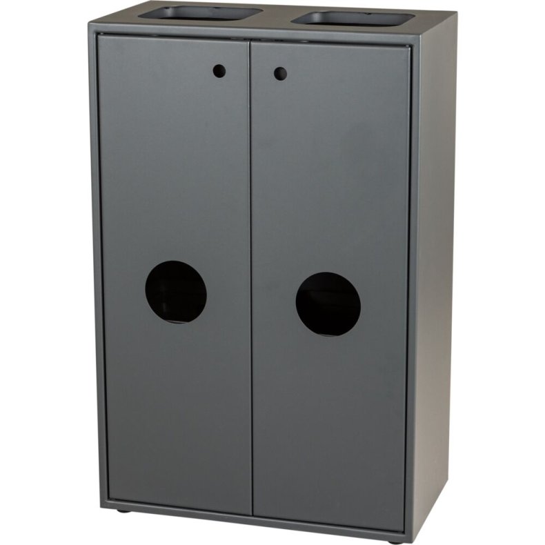 Affaldsspand, Tina Trolleys, gr�, pulverlakeret st�l, 4-rums, 4x15 l, �bne indkast i top og frontl�ge *Denne vare tages ikke retur*