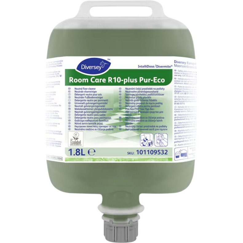 Gulvreng�ring, Diversey Room Care R10-plus Pur-Eco, 1,8 l, DvM/DQFM, med farve og parfume